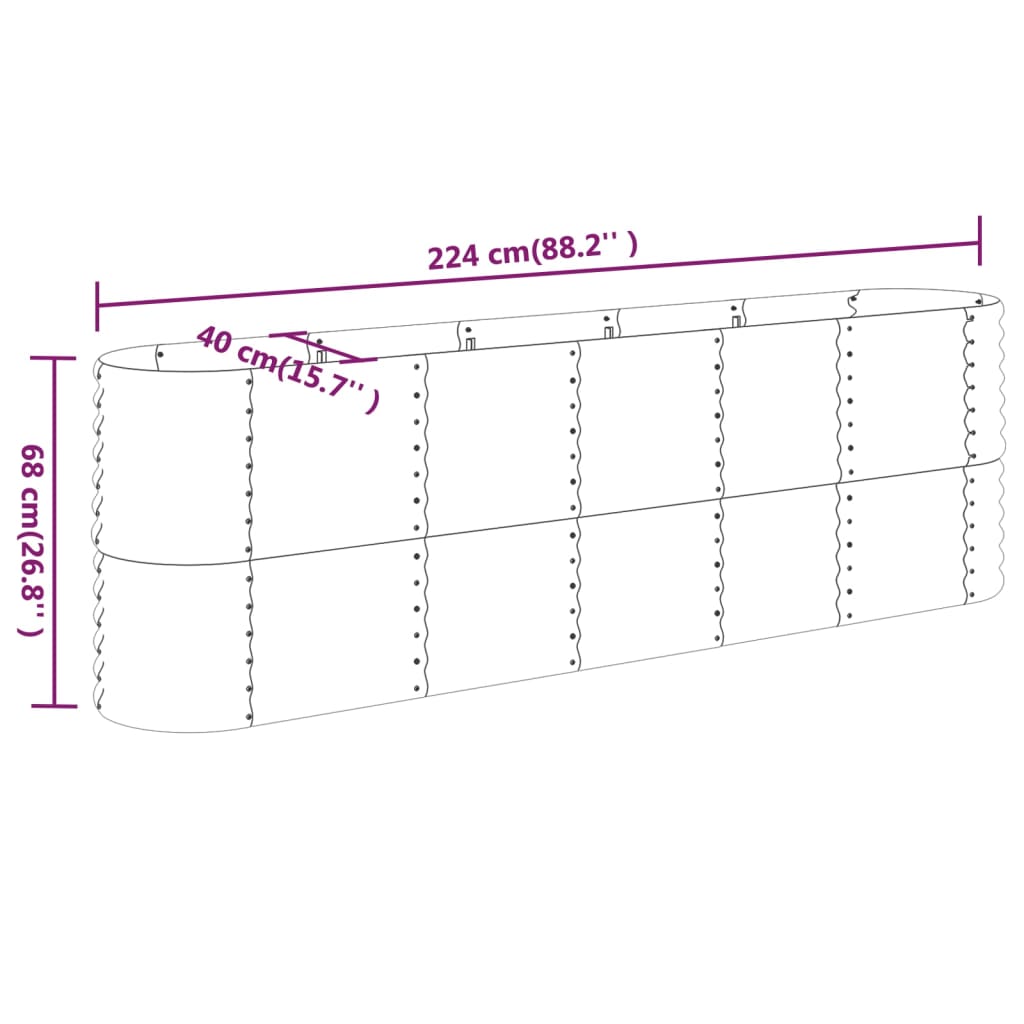Garden Raised Bed Galvanised Steel 224x40x68 cm Green