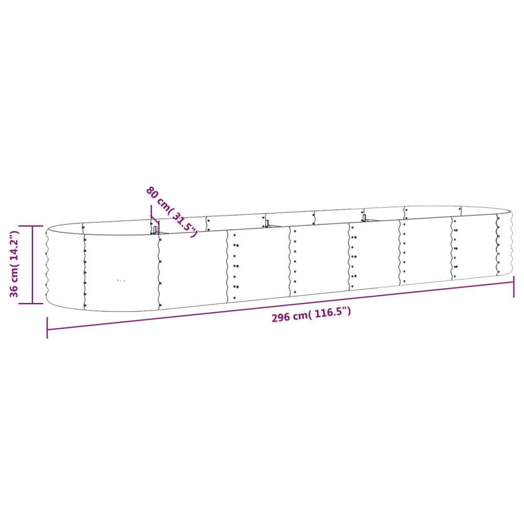Garden Raised Bed Galvanised Steel 296x80x36 cm Green