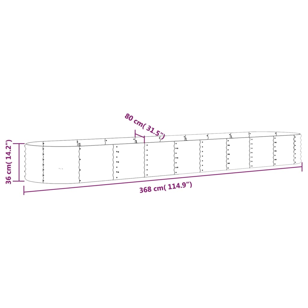 Garden Raised Bed Galvanised Steel 368x80x36 cm Grey