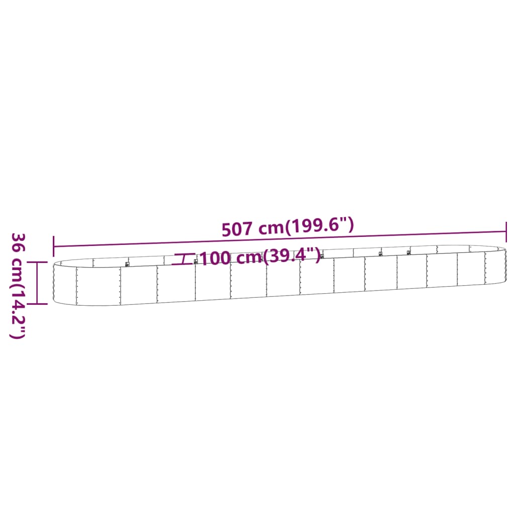 Garden Raised Bed Galvanised Steel 507x100x36 cm Grey