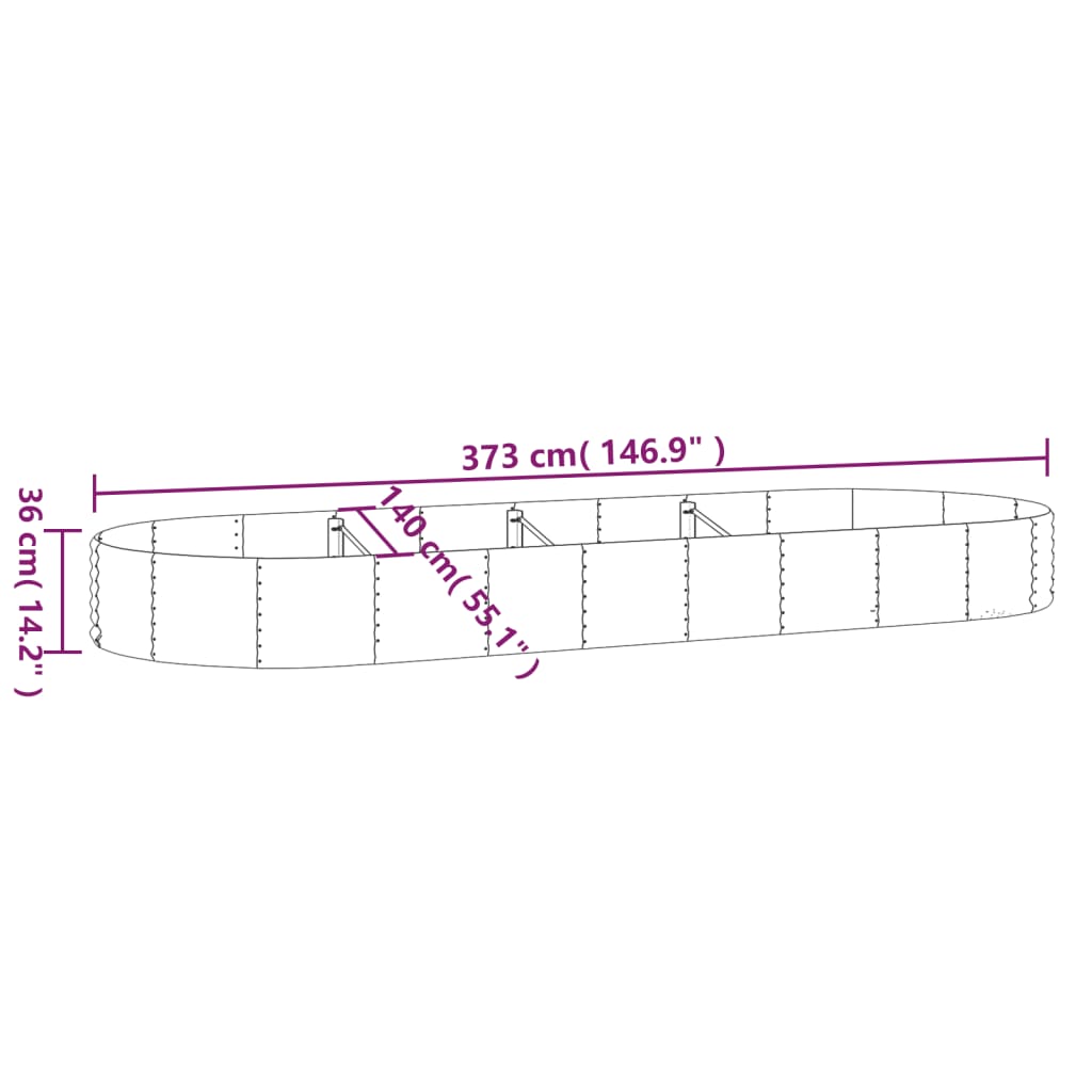 Garden Raised Bed Galvanised Steel 373x140x36 cm Grey