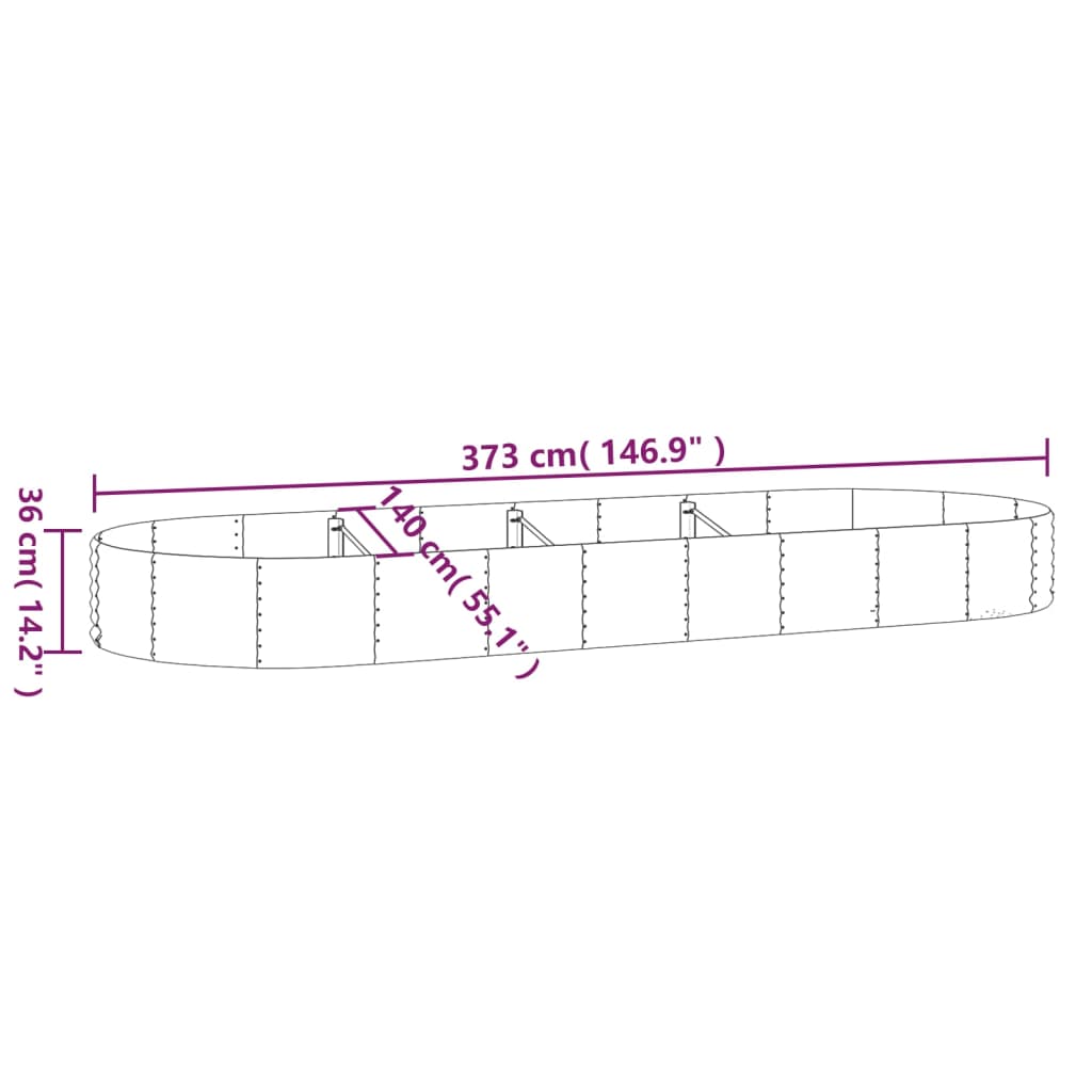 Garden Raised Bed Galvanised Steel 373x140x36 cm Anthracite