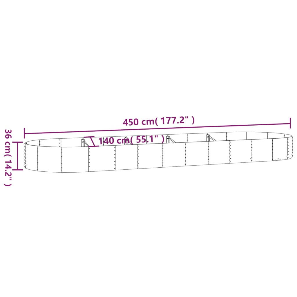 Garden Raised Bed Galvanised Steel 450x140x36 cm Grey