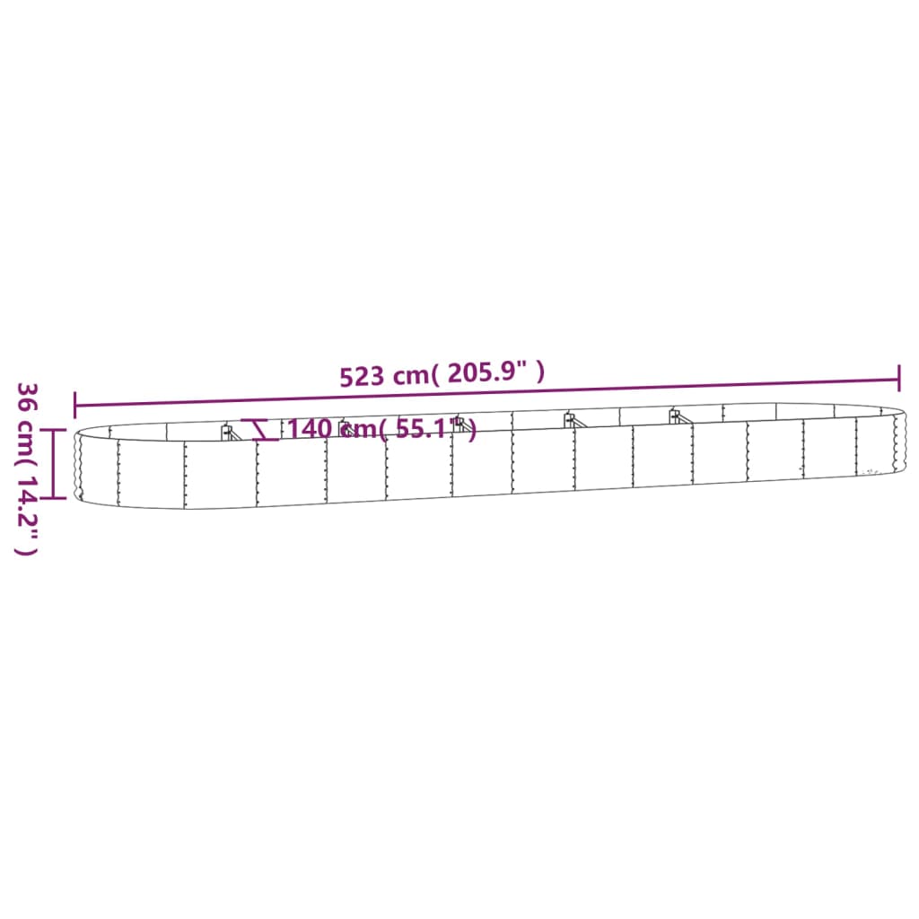 Garden Raised Bed Galvanised Steel 523x140x36 cm Grey