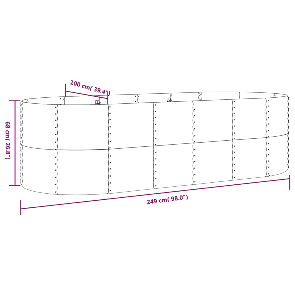 Garden Raised Bed Galvanised Steel 249x100x68 cm Grey