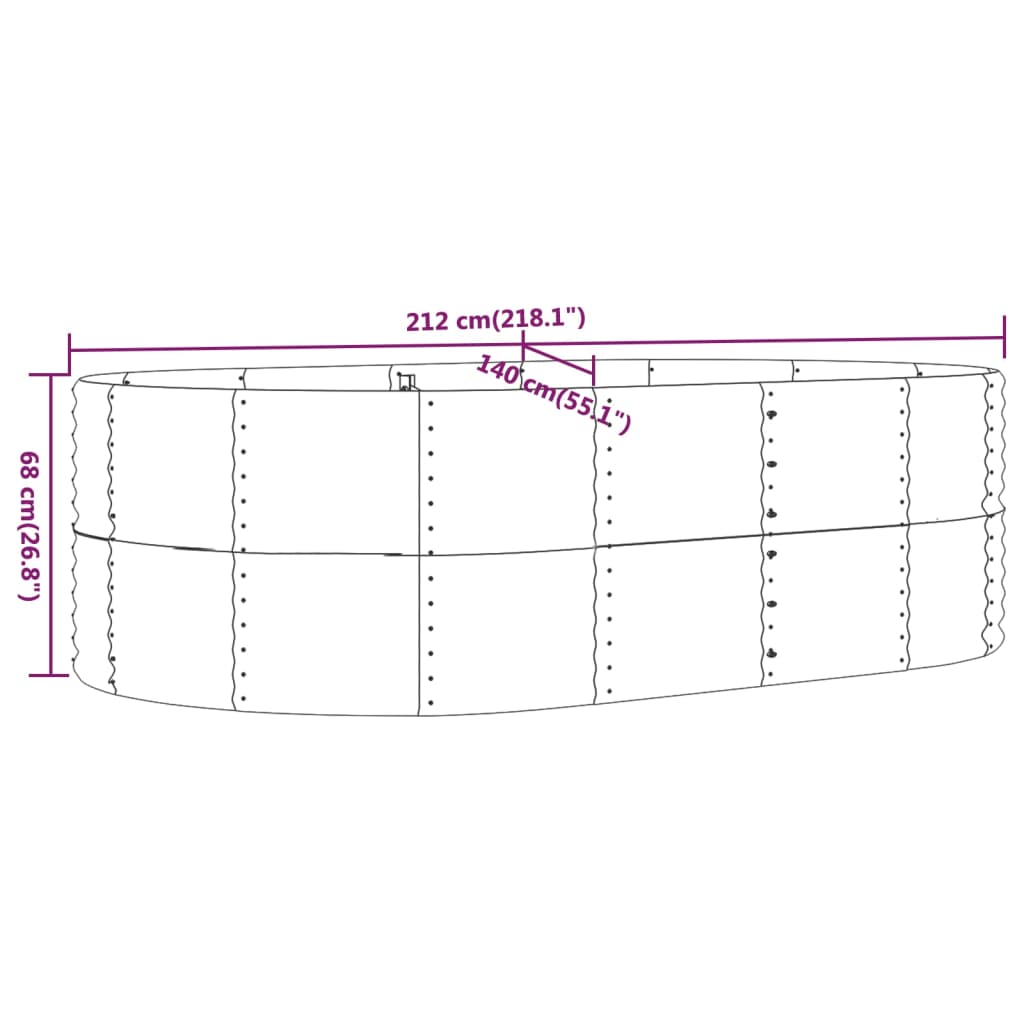 Garden Raised Bed Green 212x140x68 cm Galvanised Steel