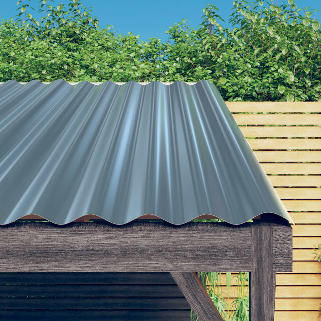 Roof Panels 12 pcs Galvanised Steel Grey 100x36 cm