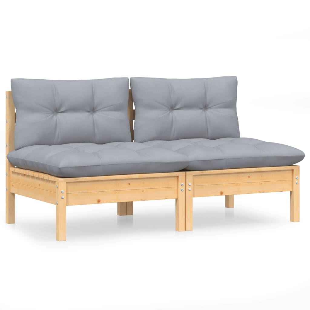 2-Seater Garden Sofa with Grey Cushions Solid Wood Pine