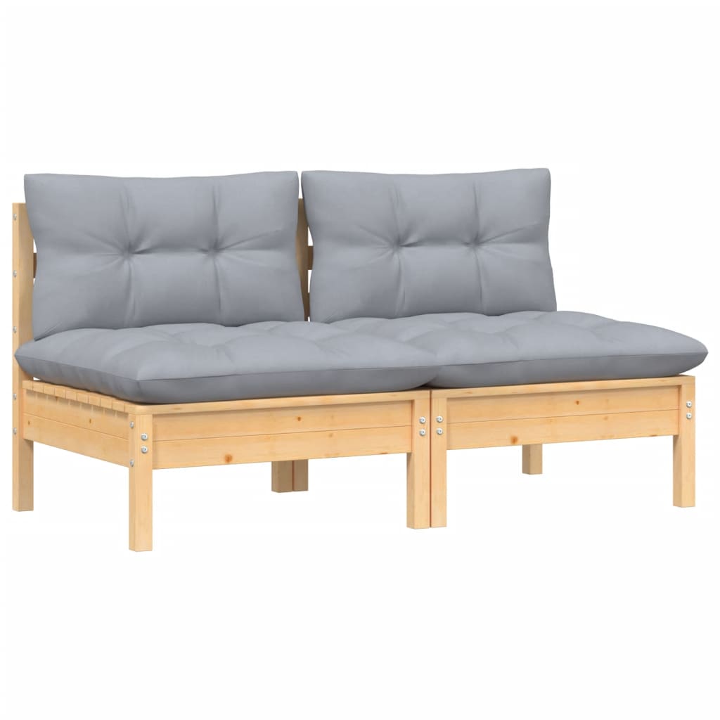 2-Seater Garden Sofa with Grey Cushions Solid Wood Pine