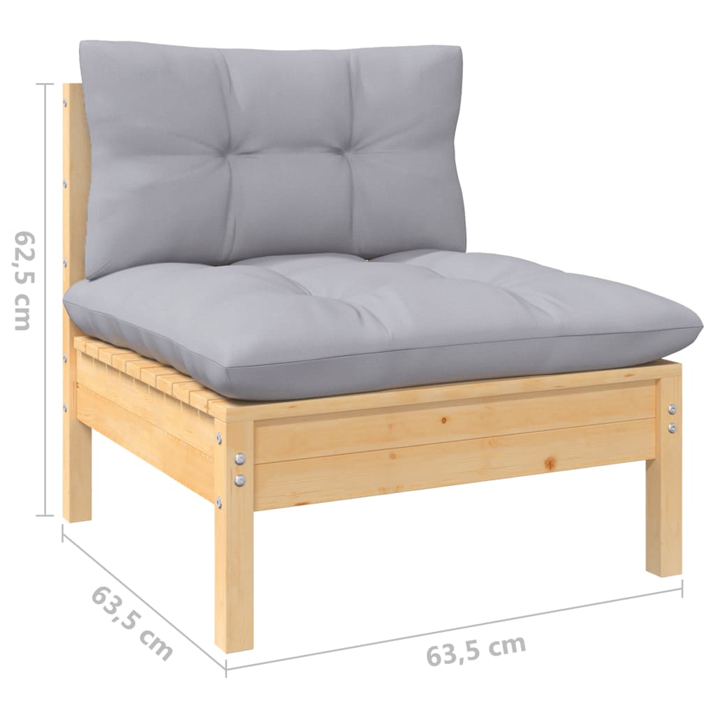 2-Seater Garden Sofa with Grey Cushions Solid Wood Pine