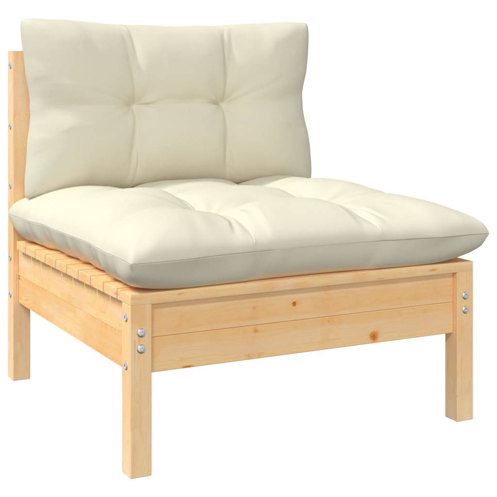 2-Seater Garden Sofa with Cream Cushions Solid Wood Pine