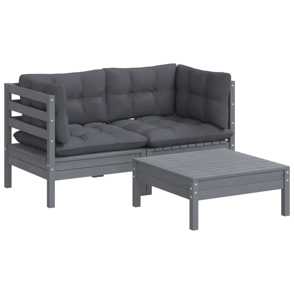 3 Piece Garden Lounge Set with Anthracite Cushions Pinewood