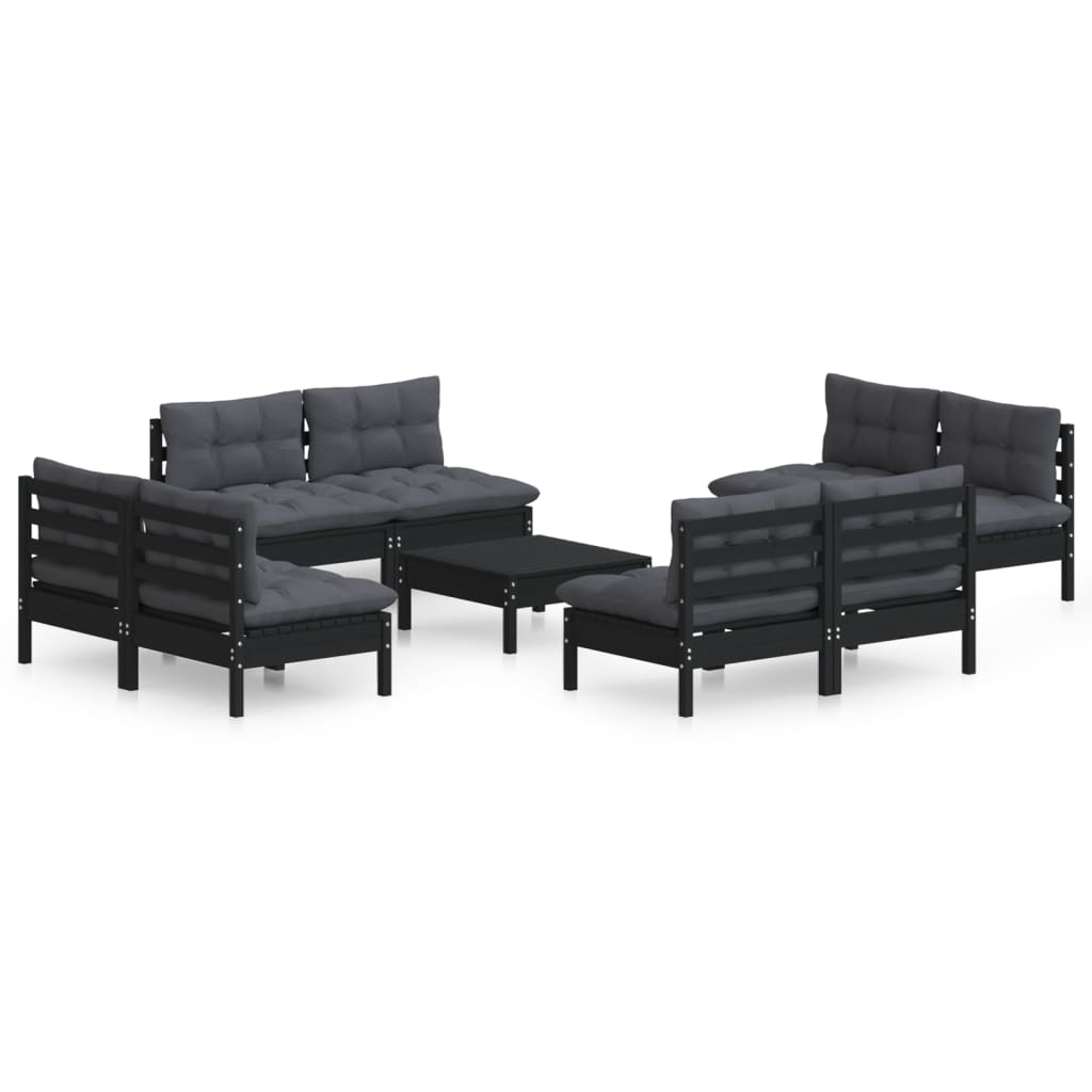 9 Piece Garden Lounge Set with Anthracite Cushions Pinewood