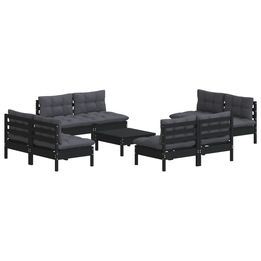 9 Piece Garden Lounge Set with Anthracite Cushions Pinewood