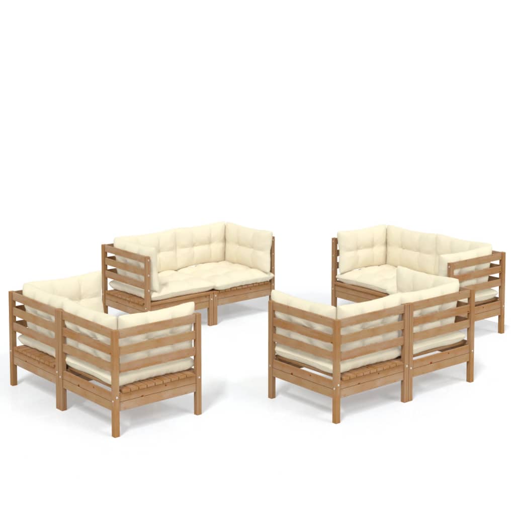 8 Piece Garden Lounge Set with Cream Cushions Pinewood