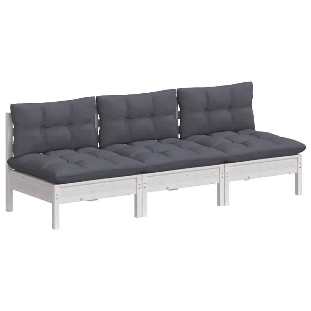 3-Seater Garden Sofa with Anthracite Cushions Solid Pinewood