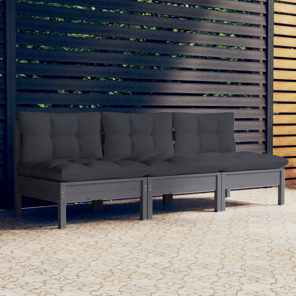 3-Seater Garden Sofa with Anthracite Cushions Solid Pinewood