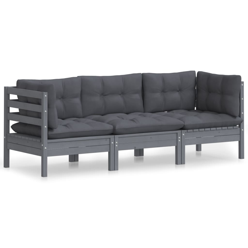 3-Seater Garden Sofa with Anthracite Cushions Solid Pinewood