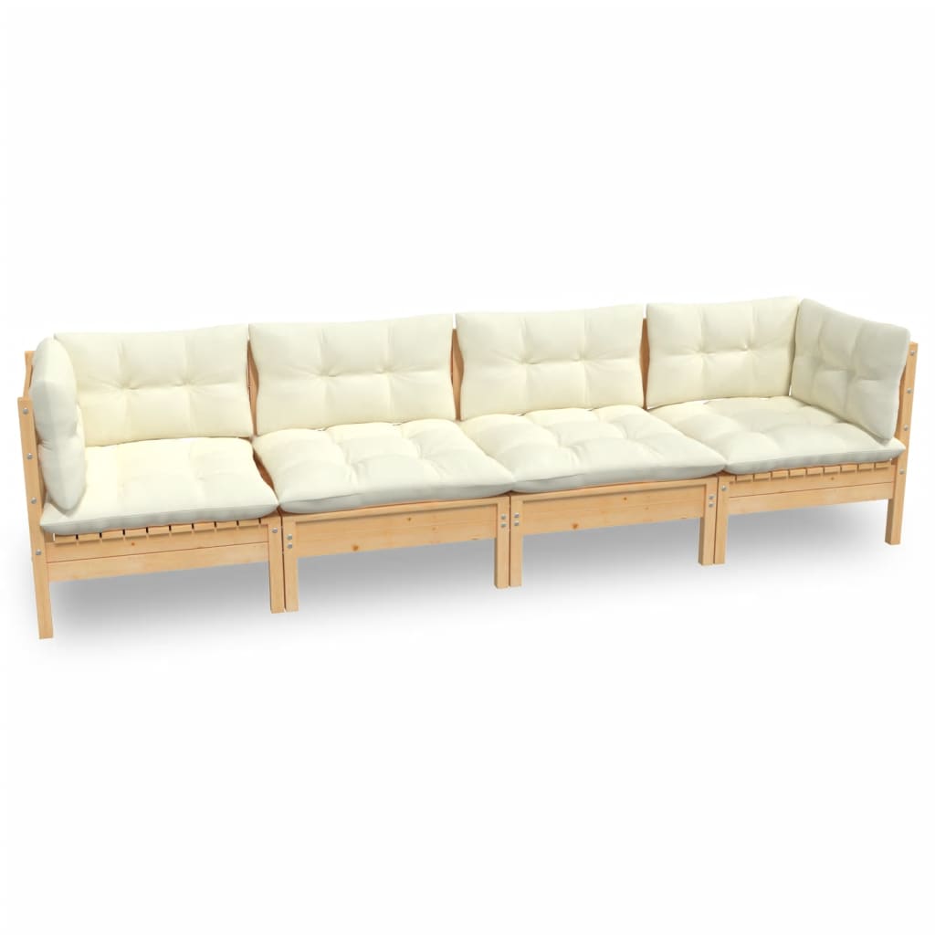 4 Piece Garden Lounge Set with Cream Cushions Solid Pinewood