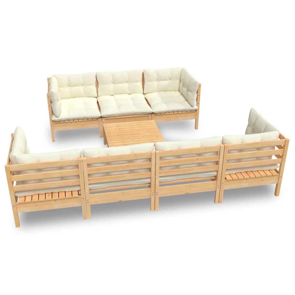 8 Piece Garden Lounge Set with Cream Cushions Solid Pinewood