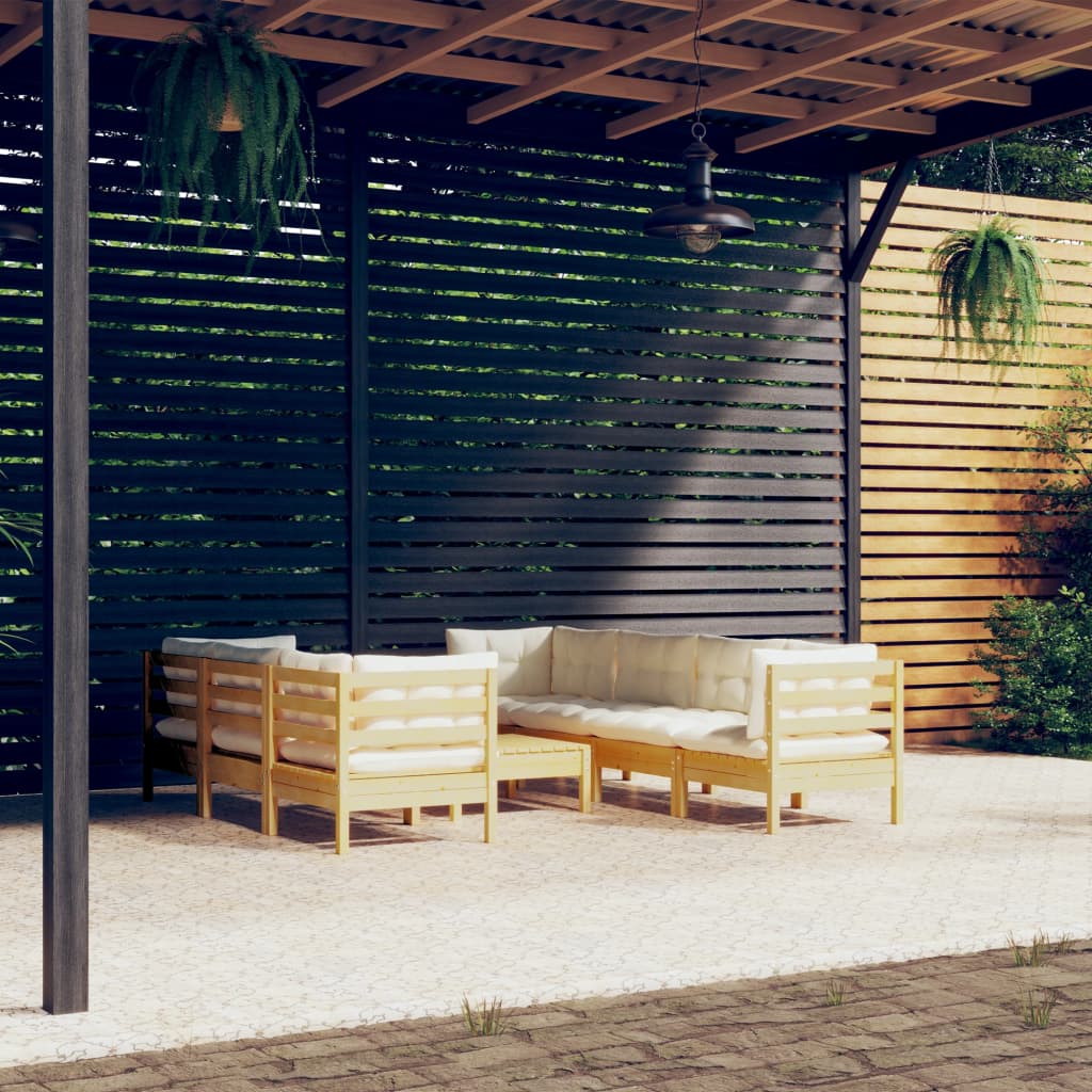 8 Piece Garden Lounge Set with Cream Cushions Solid Pinewood