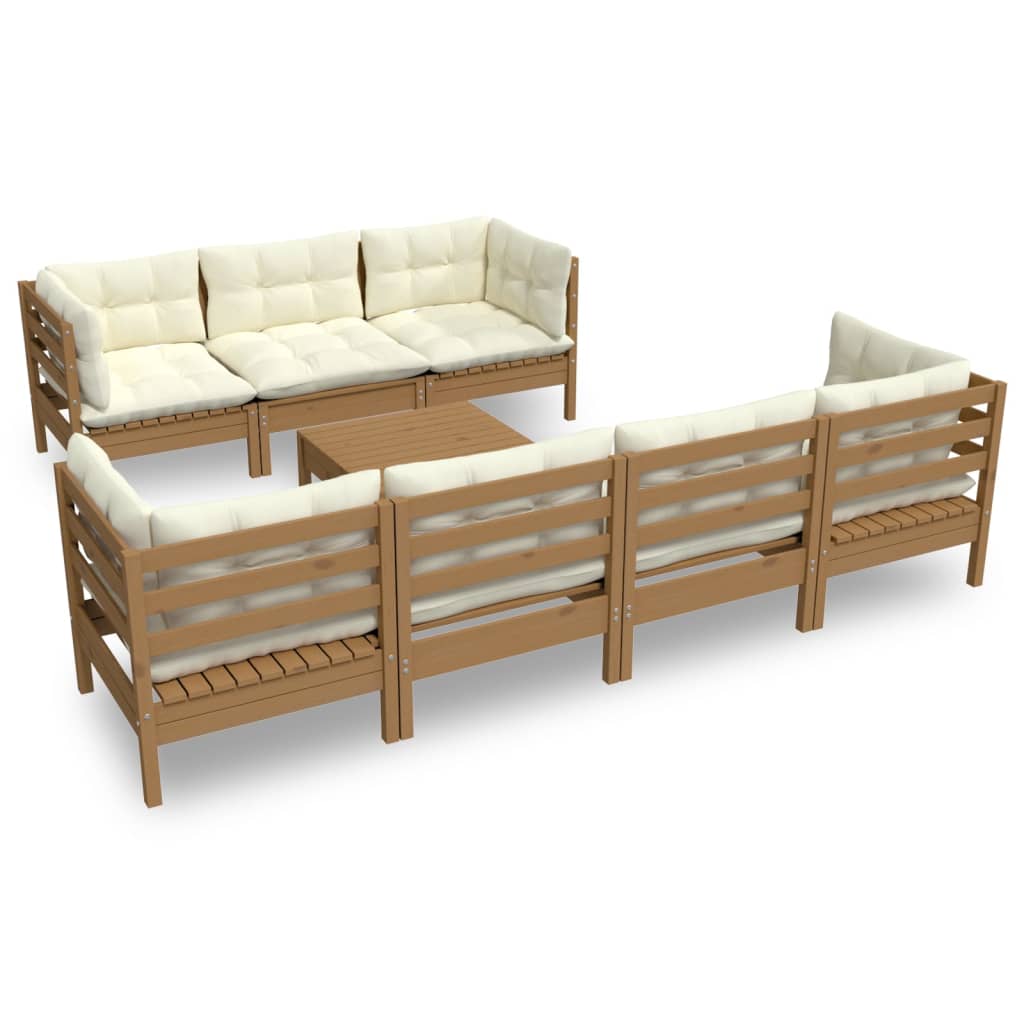 8 Piece Garden Lounge Set with Cushions Solid Pinewood