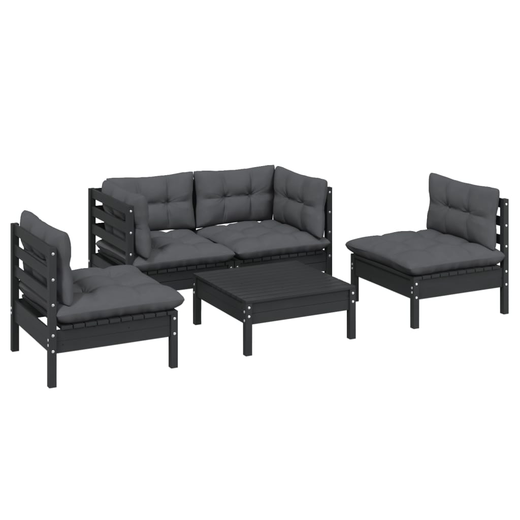 5 Piece Garden Lounge Set with Cushions Solid Pinewood