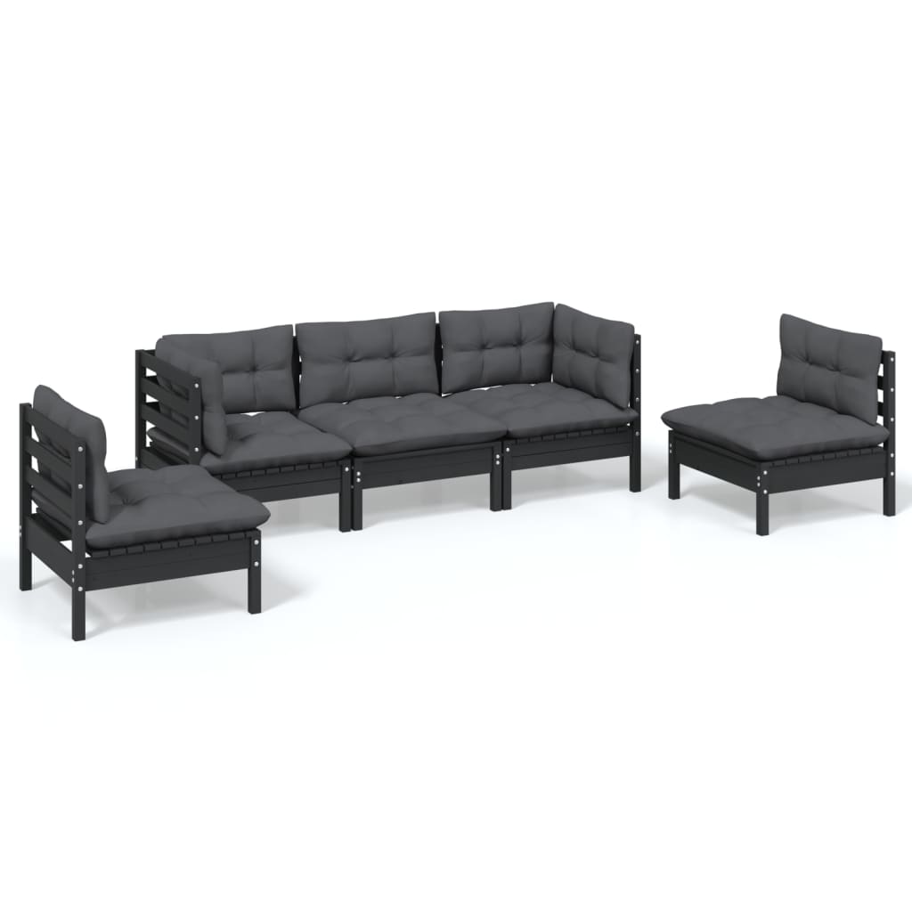 5 Piece Garden Lounge Set with Cushions Solid Pinewood