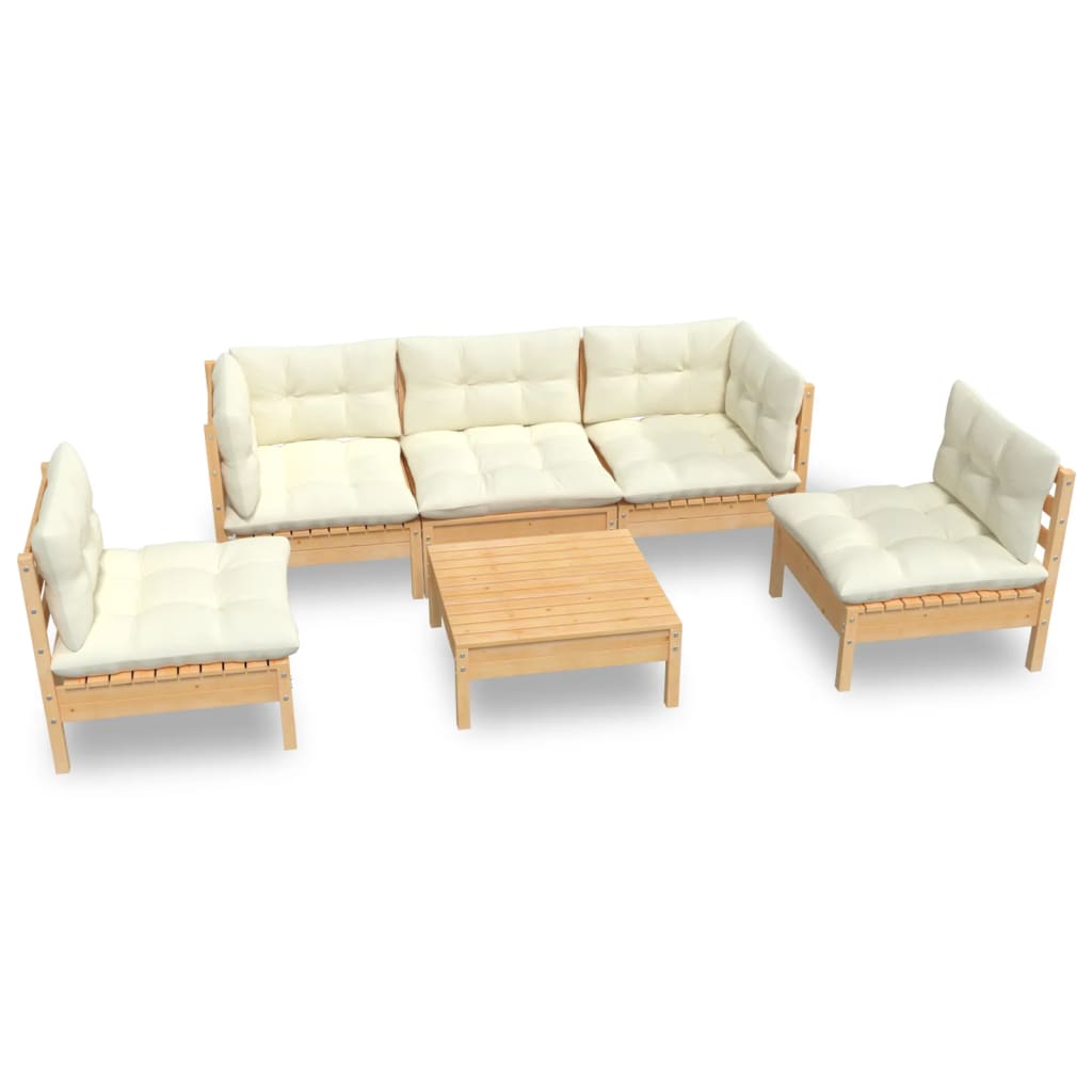 6 Piece Garden Lounge Set with Cream Cushions Solid Pinewood