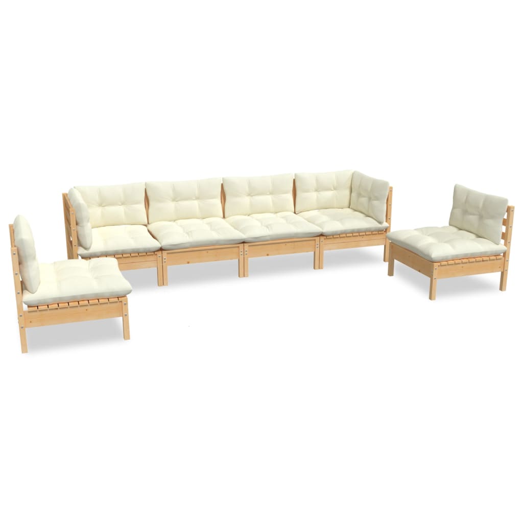 6 Piece Garden Lounge Set with Cream Cushions Solid Pinewood