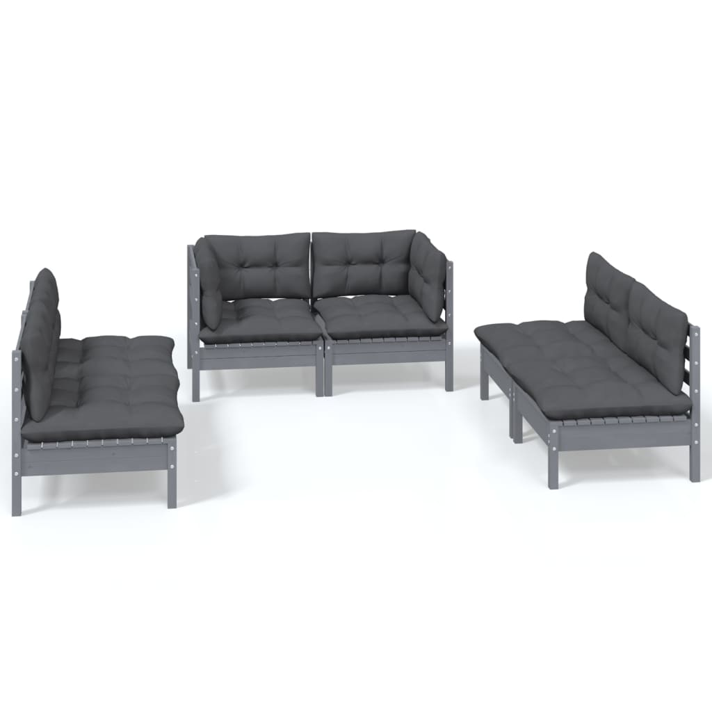 6 Piece Garden Lounge Set with Cushions Solid Pinewood