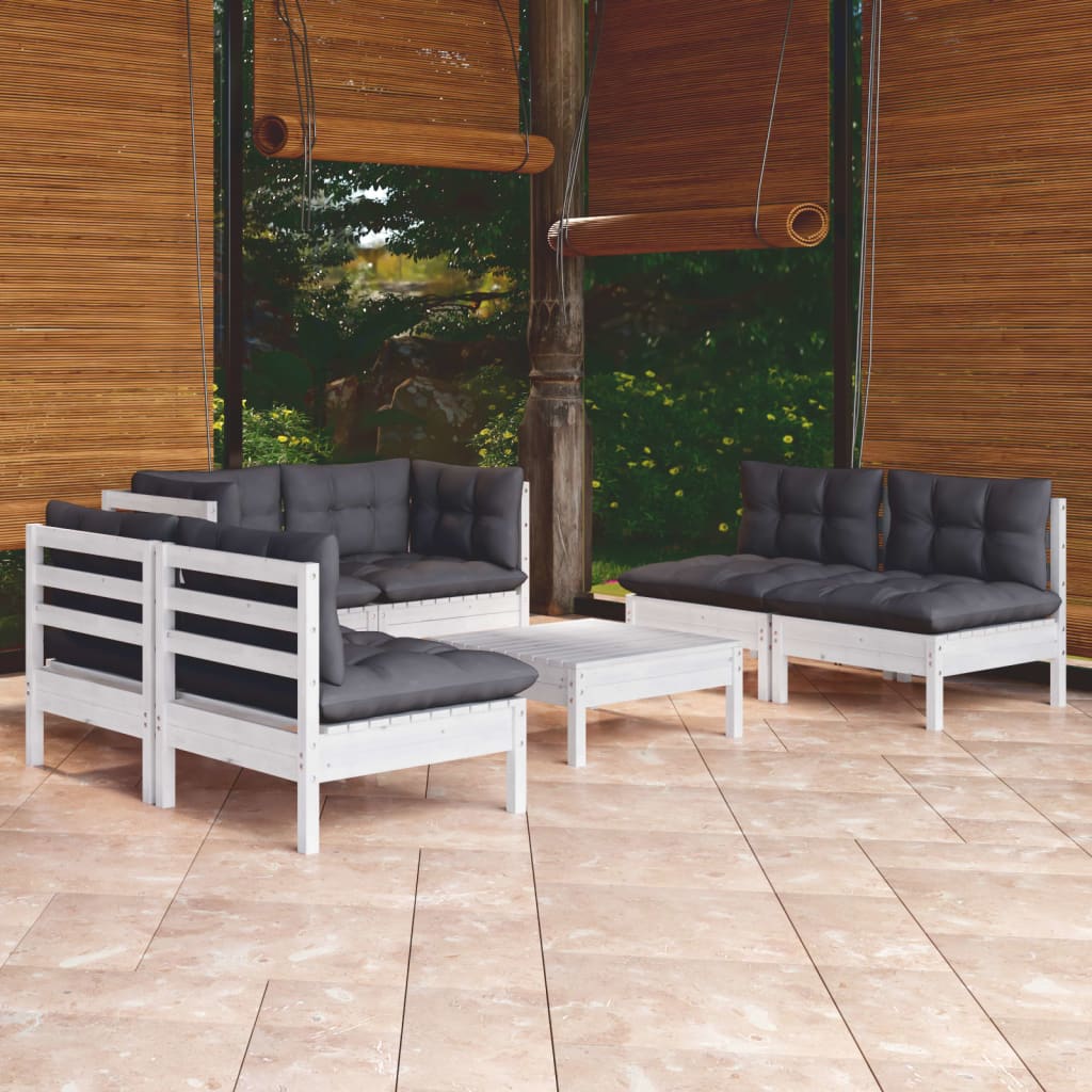 7 Piece Garden Lounge Set with Cushions Solid Pinewood