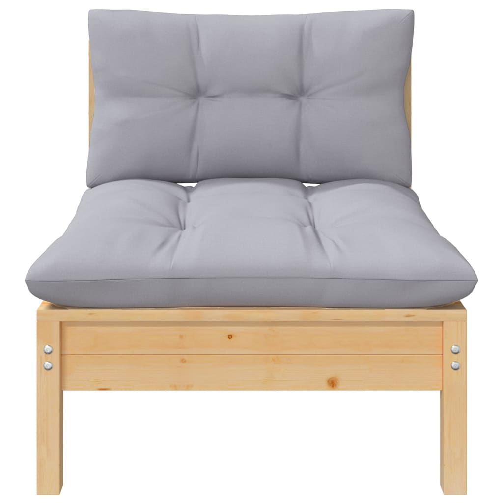 7 Piece Garden Lounge Set with Grey Cushions Solid Pinewood