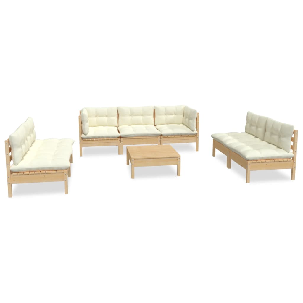 8 Piece Garden Lounge Set with Cream Cushions Solid Pinewood