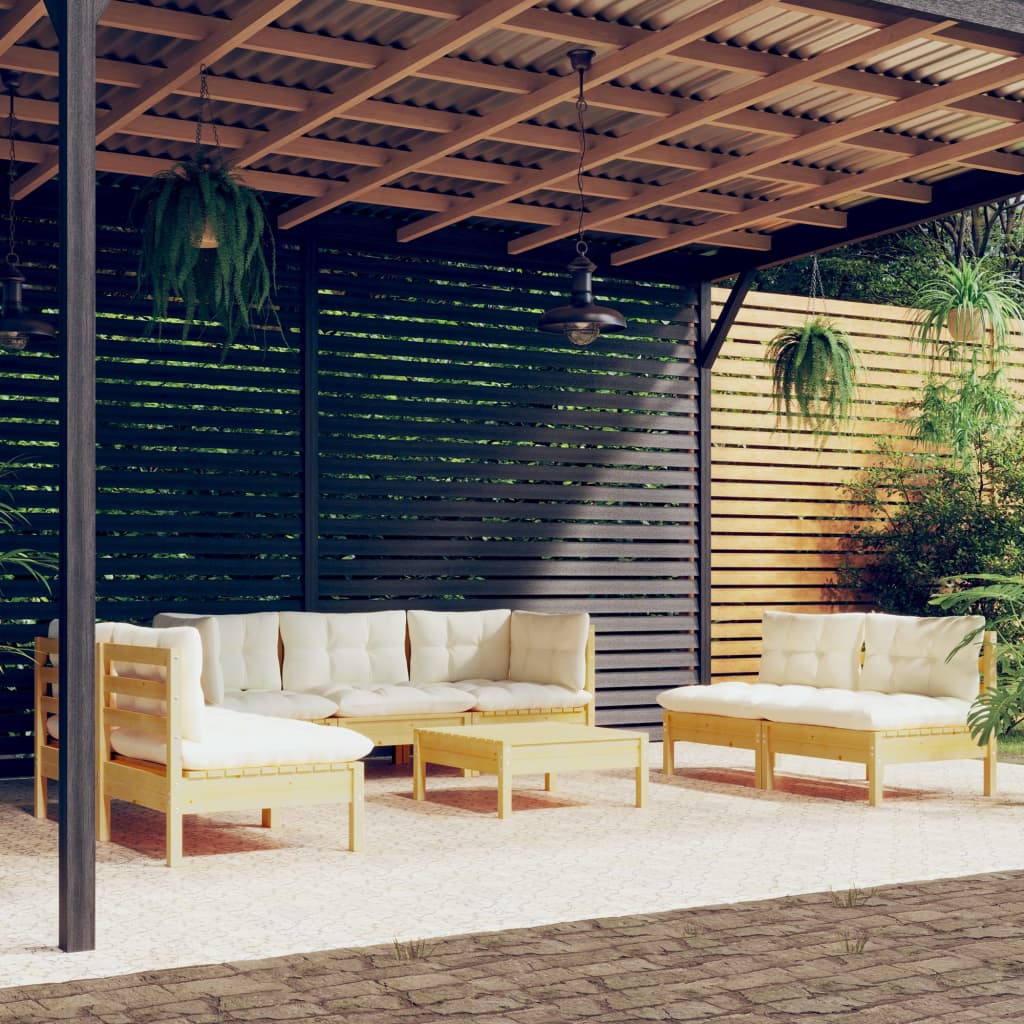 8 Piece Garden Lounge Set with Cream Cushions Solid Pinewood