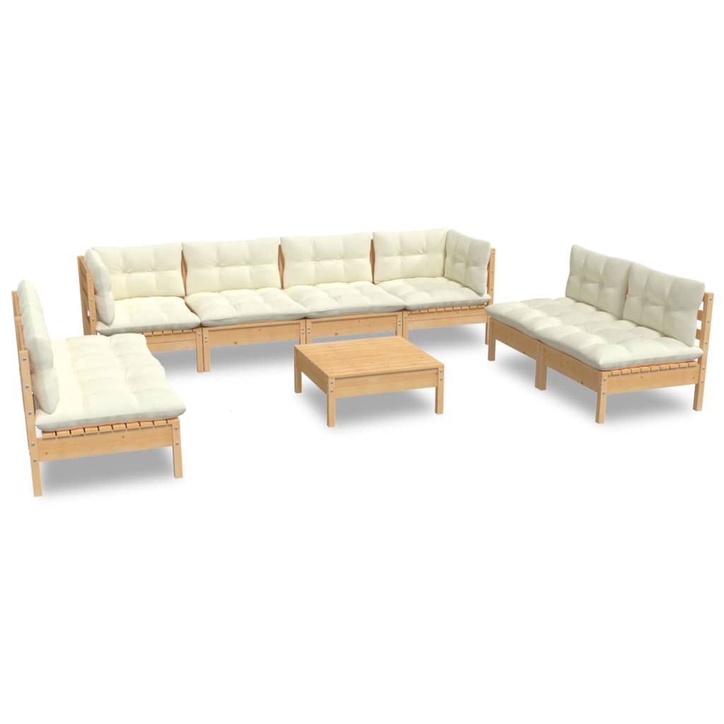 9 Piece Garden Lounge Set with Cream Cushions Solid Pinewood