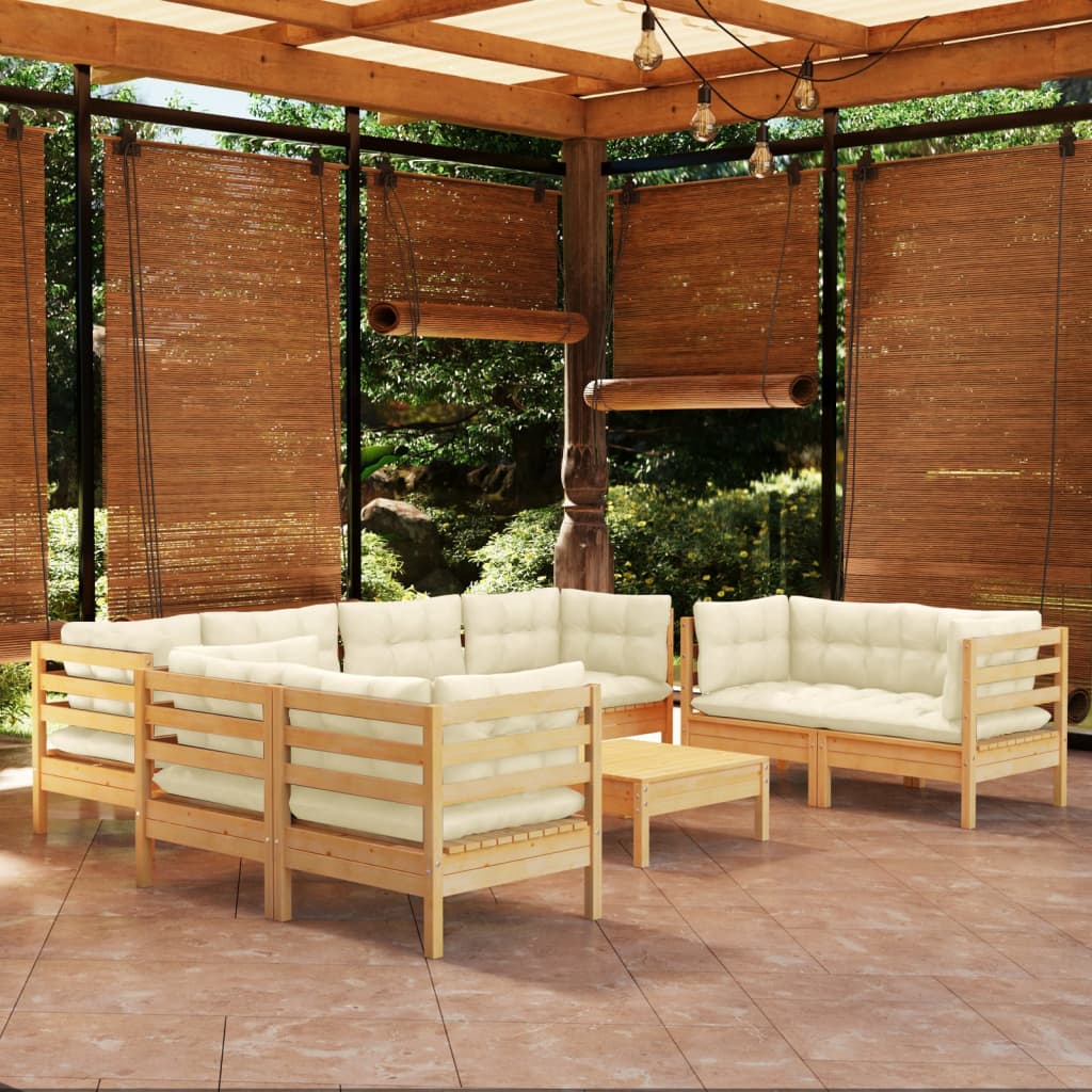 9 Piece Garden Lounge Set with Cream Cushions Solid Pinewood
