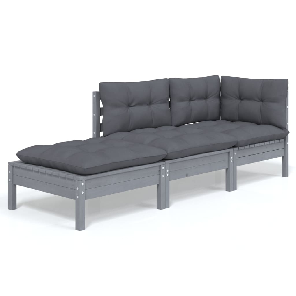 3 Piece Garden Lounge Set with Cushions Solid Wood Pine