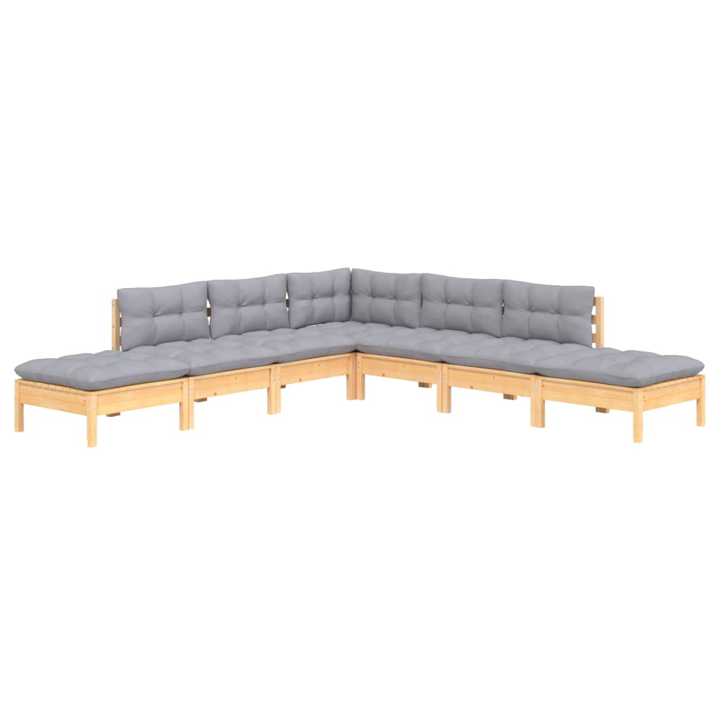 7 Piece Garden Lounge Set with Grey Cushions Pinewood