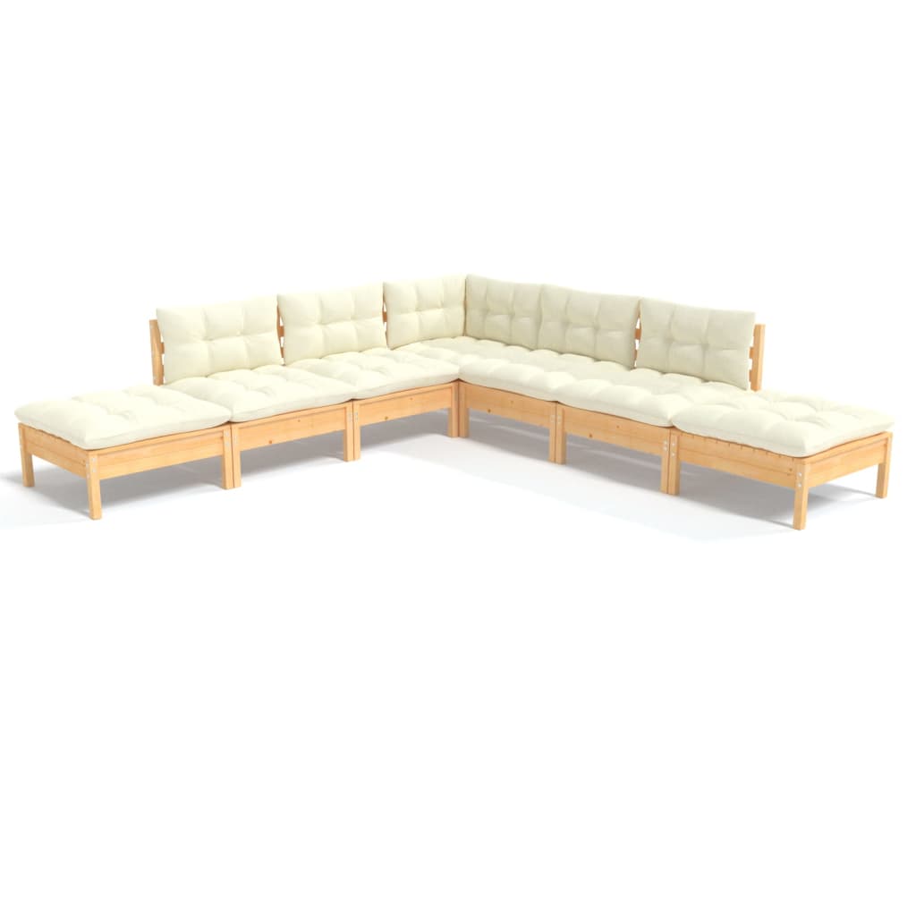 7 Piece Garden Lounge Set with Cream Cushions Pinewood