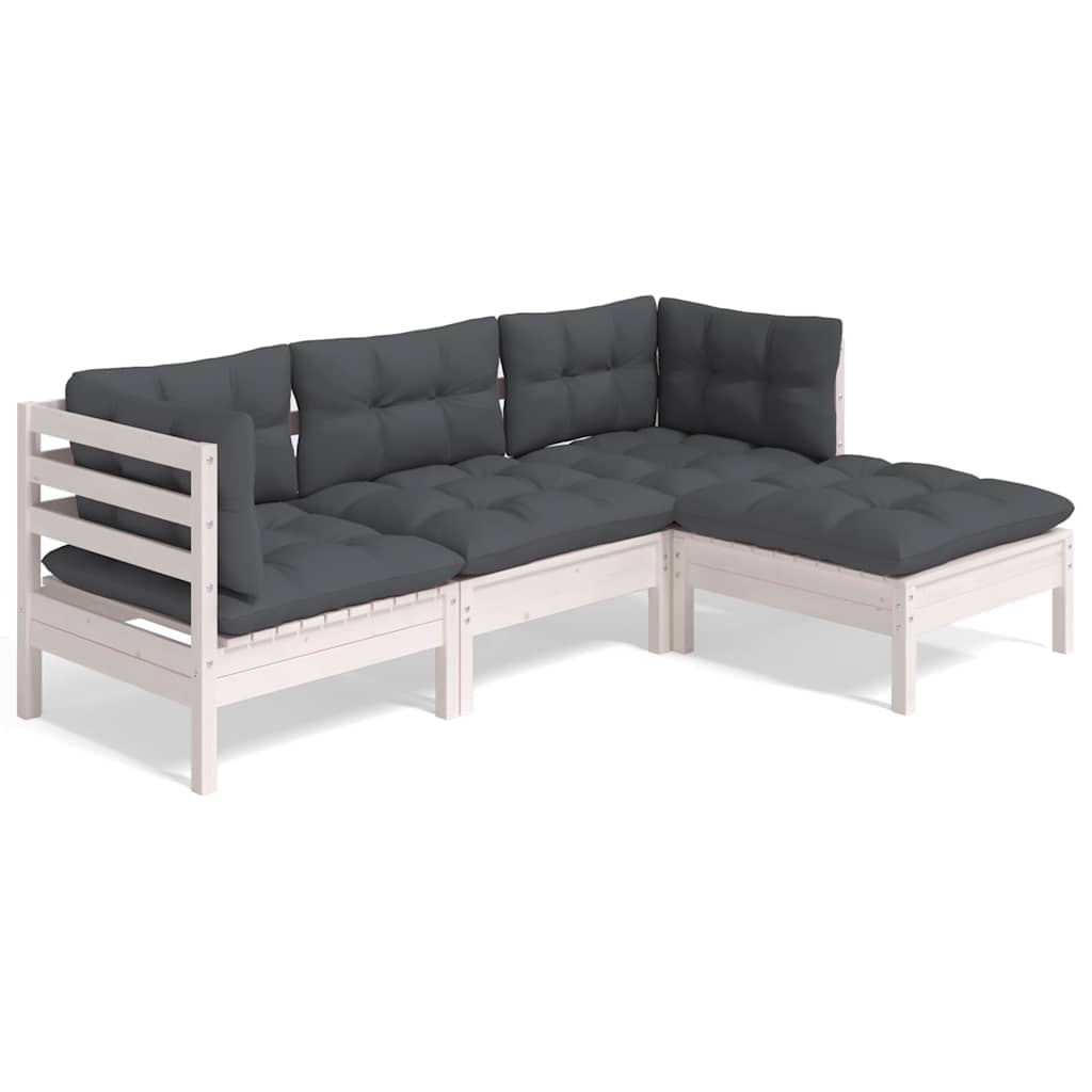 4 Piece Garden Lounge Set with Cushions White Pinewood