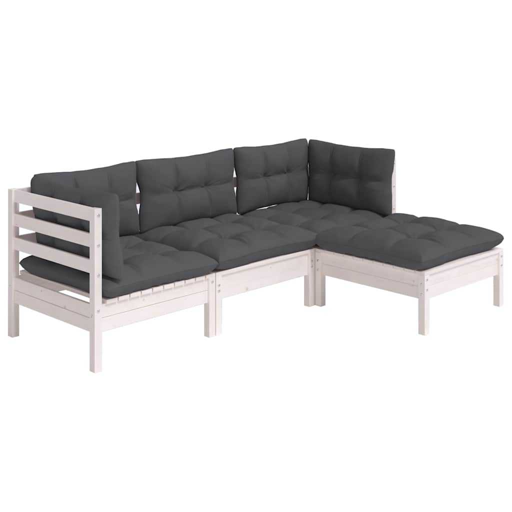 4 Piece Garden Lounge Set with Cushions White Pinewood