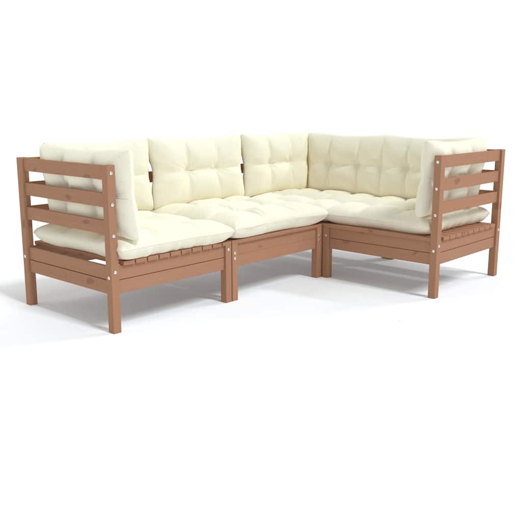 4 Piece Garden Lounge Set with Cushions Honey Brown Pinewood