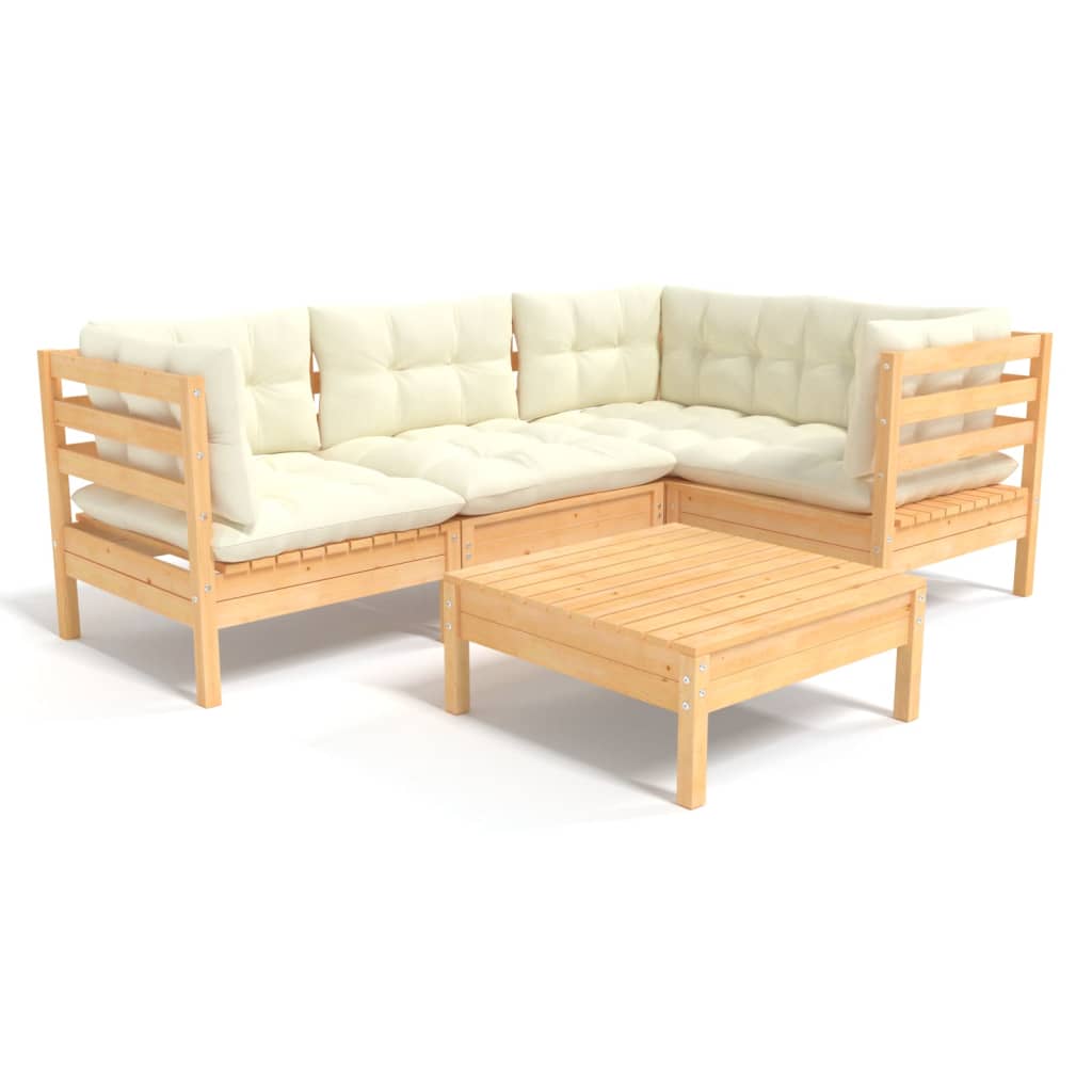 5 Piece Garden Lounge Set with Cream Cushions Pinewood