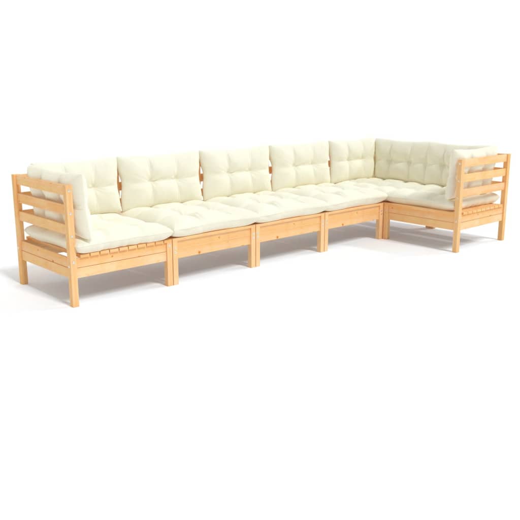 6 Piece Garden Lounge Set with Cream Cushions Pinewood