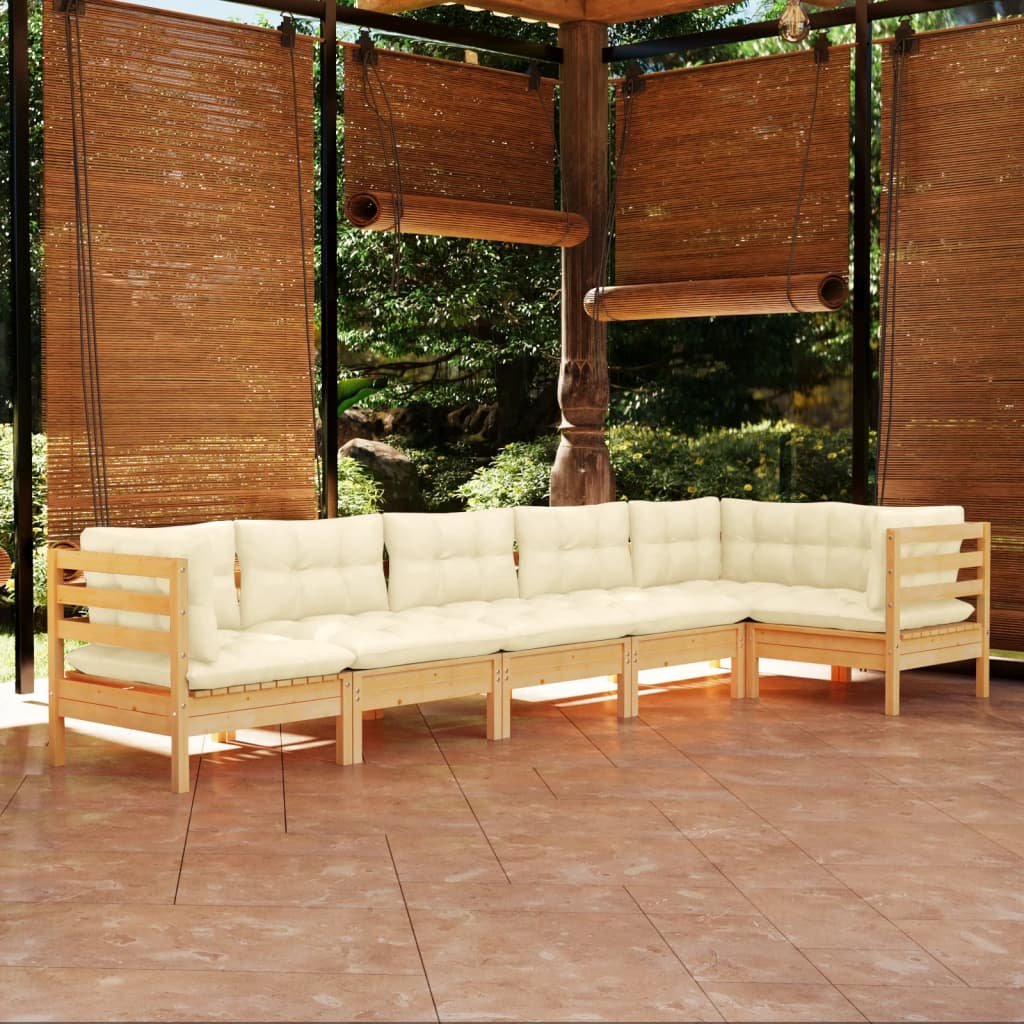 6 Piece Garden Lounge Set with Cream Cushions Pinewood