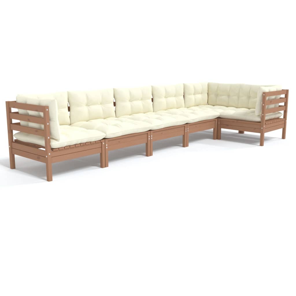 6 Piece Garden Lounge Set with Cushions Honey Brown Pinewood