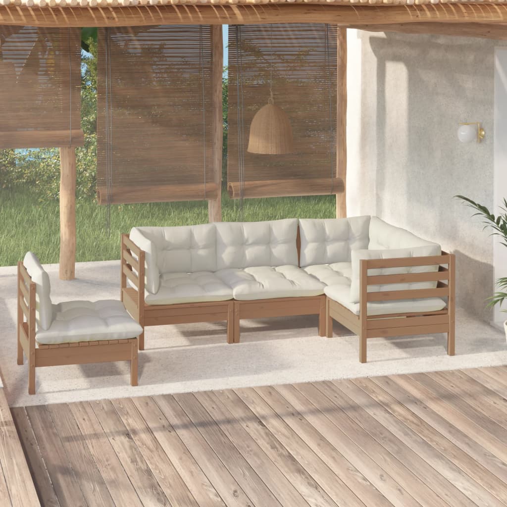 5 Piece Garden Lounge Set with Cushions Honey Brown Pinewood
