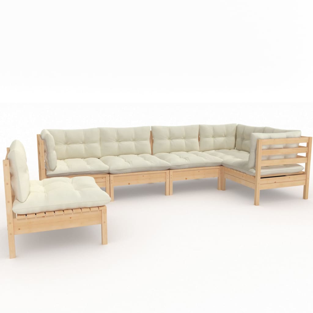 6 Piece Garden Lounge Set with Cream Cushions Pinewood