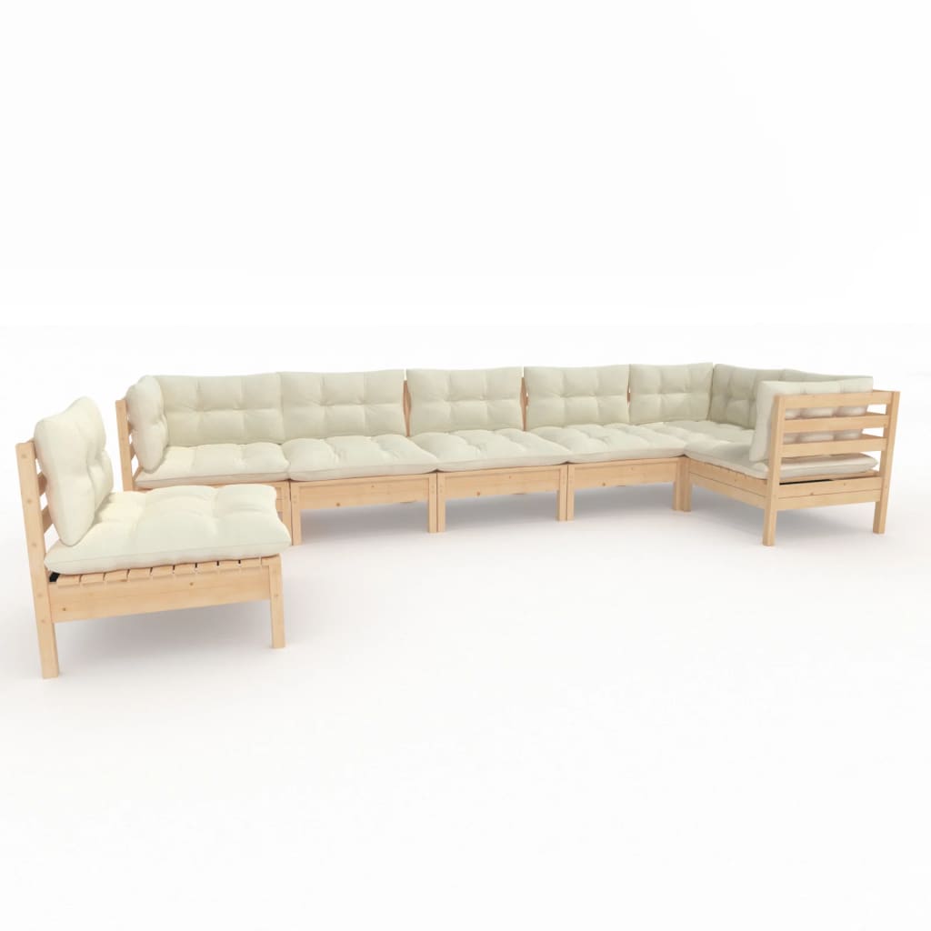 7 Piece Garden Lounge Set with Cream Cushions Pinewood